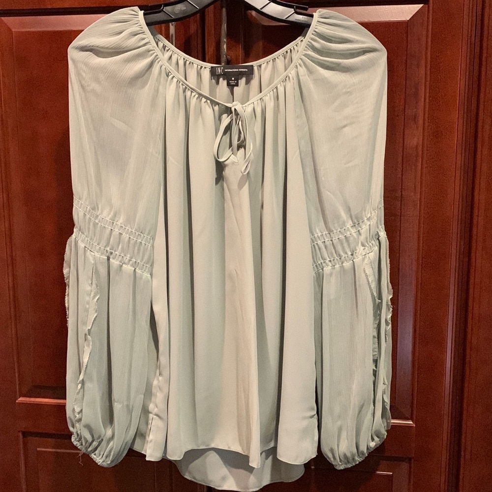 INC Dusty Green peasant Blouse Size M.